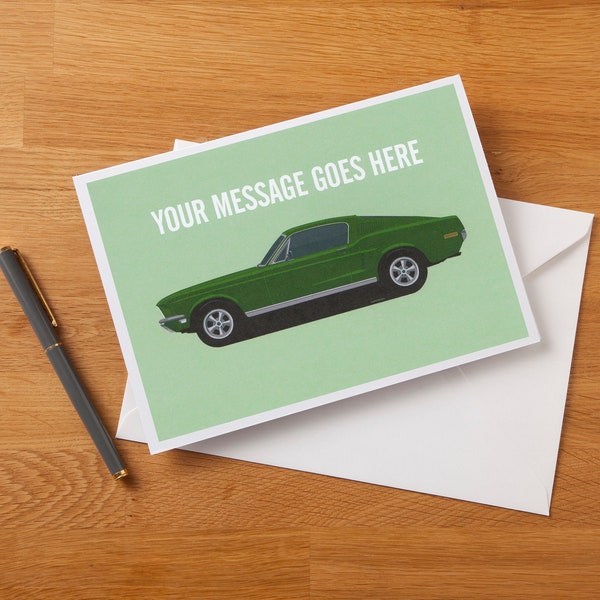 Personalised Ford Mustang Fan Art Greetings Card, Birthday Card
