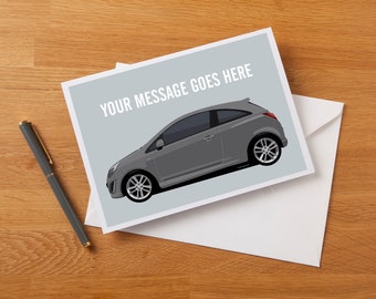 Personalised Vauxhall Corsa Fan Art Greetings Card/Birthday Card/Learner Driver Card/Passed Driving Test Card/New Car Card