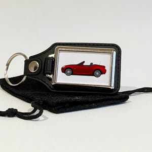 MX5 MK3 car art Key Ring, Key Chain, Key Fob, Chrome Metal and Faux Leather, Car Gift, Many car colours available