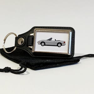 MX5 MK2 car art Key Ring, Key Chain, Key Fob, Chrome Metal and Faux Leather, Car Gift, Many car colours available