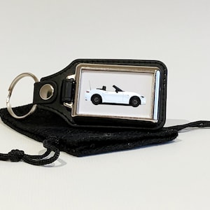 MX5 MK4 car art Key Ring, Key Chain, Key Fob, Chrome Metal and Faux Leather, Car Gift, Many car colours available