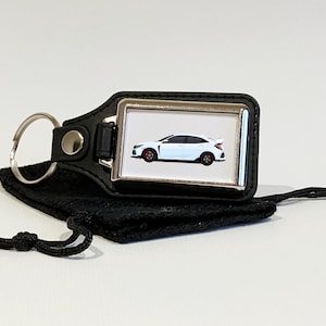 Type R (FK8) illustration Key Ring, Key Chain, Key Fob, Chrome Metal and Faux Leather, Car Gift, Many car colours available,