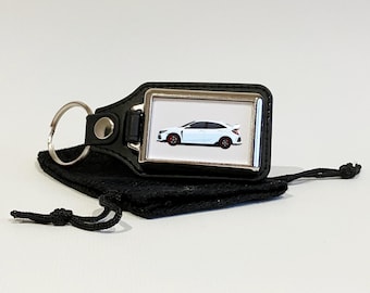 Type R (FK8) illustration Key Ring, Key Chain, Key Fob, Chrome Metal and Faux Leather, Car Gift, Many car colours available,