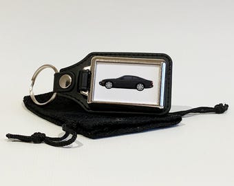 XK8 illustration, Car Art, Key Ring, Key Chain, Key Fob, Chrome Metal and Faux Leather, Car Gift, Many car colours available