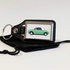 Nissan Figaro illustration, Car Art, Key Ring, Key Chain, Key Fob, Chrome Metal and Faux Leather, Car Gift, Many car colours available