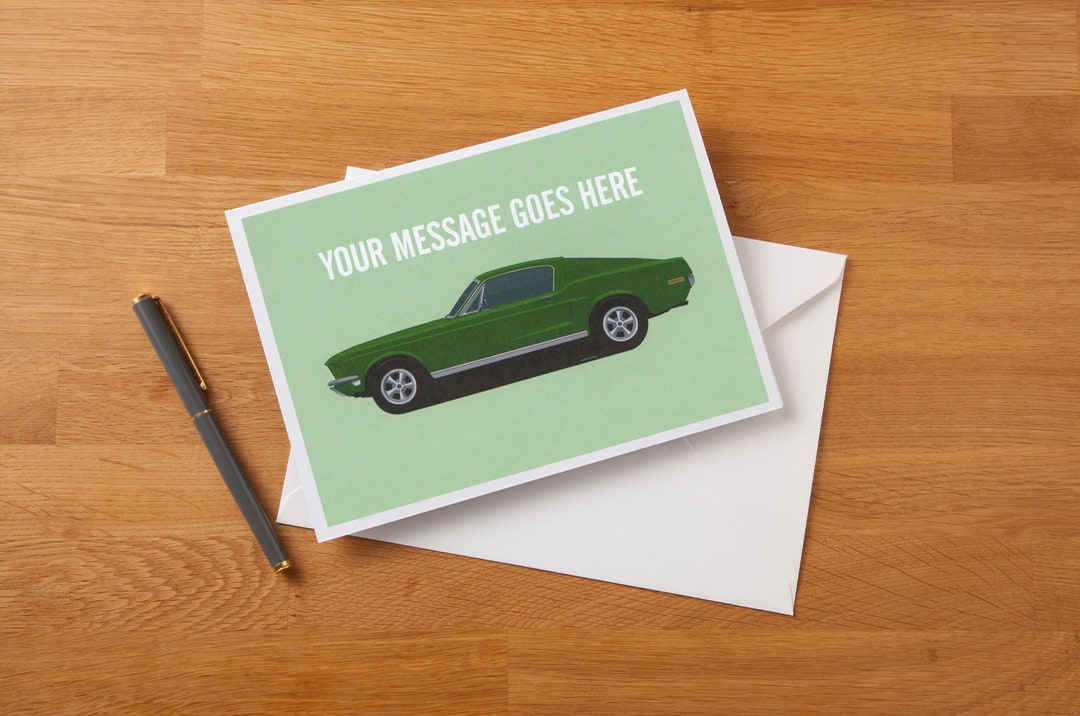 Personalised Ford Mustang Fan Art Greetings Card/birthday Card/new Job ...