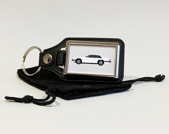 XJS illustration, Car Art, Key Ring, Key Chain, Key Fob, Chrome Metal and Faux Leather, Car Gift, Many car colours available