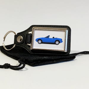 MX5 MK1 car art Key Ring, Key Chain, Key Fob, Chrome Metal and Faux Leather, Car Gift, Many car colours available