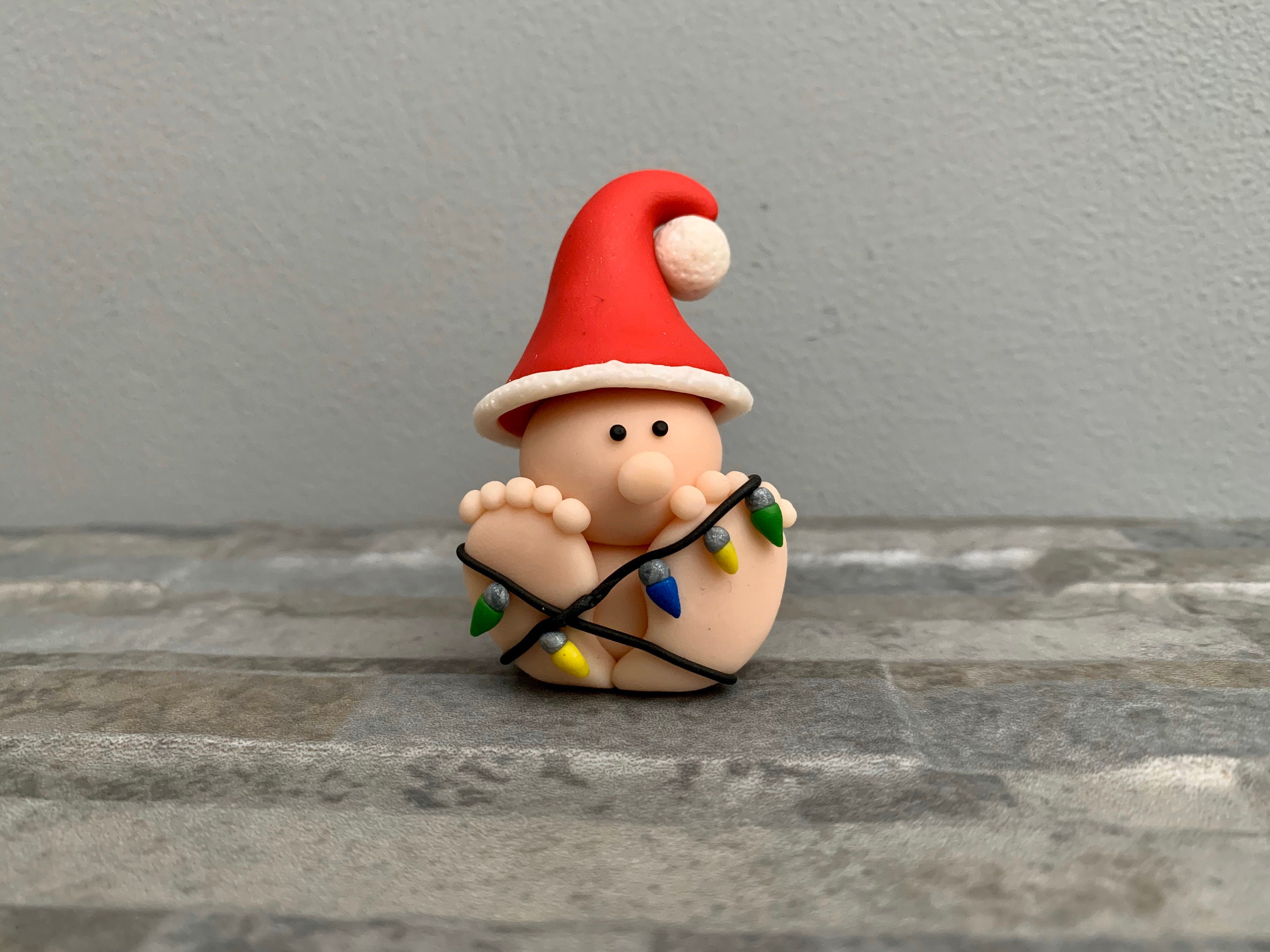 Tangled in Lights Christmas Gnome, Polymer Clay Gnome, Christmas Stocking Filler, Miniature