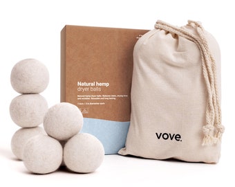 Vove Hemp Dryer Balls, 5x as absorbent as wool, Eco-Friendly & Hypoallergenic, Reduce Drying Time, Wrinkles, Static