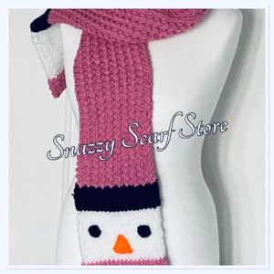 Hand Knitted Pink Snowman Scarf