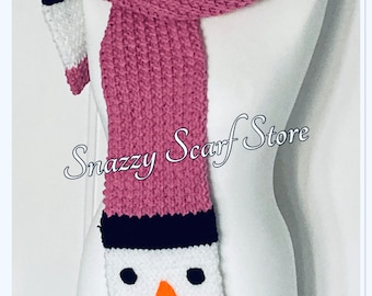 Hand Knitted Pink Snowman Scarf