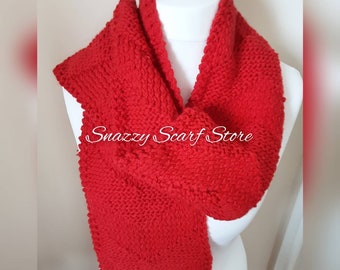 Hand Knitted Red Tassels Scarf