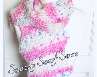 Hand Knitted Pink Colourmix Zig Zag Scarf