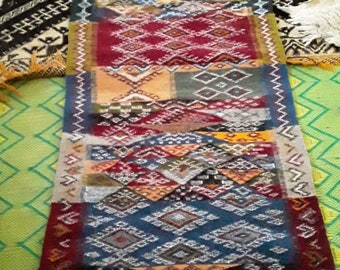 Vintage 100% handmade wool carpet, Authentic Berber Taznakht Carpet, 268cm 73cm