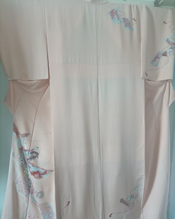 authentic kimono Komon orange pink  100% silk hig… - image 1