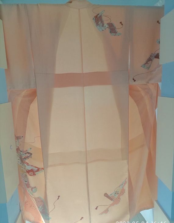 authentic kimono Komon orange pink  100% silk hig… - image 6