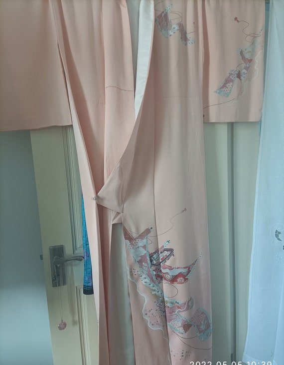 authentic kimono Komon orange pink  100% silk hig… - image 2