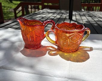 Vintage Tiara Amberina Indiana Glass Sunset Pedestal Dish With Lid