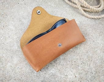 Ledertasche für Brillen, Crazy Horse Leder, Brillenetuis aus Leder, Zubehörkoffer, Echtleder