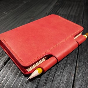Caderno de capa de couro, feito à mão, couro genuíno, couro rosa, titular do cartão