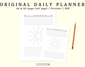 Agenda quotidien original | Liste de tâches | A4, A 5 (page, demi-page) | Imprimable | PDF