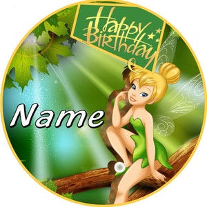 TINKERBELL glittery Personalized Children/'s birthday badge BIRTHDAY PARTY BAG