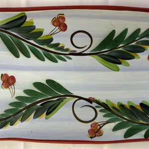 Gail Pittman Christmas Memories Pottery Rectangular  Platter Blue Burgundy