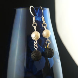 Freshwater Pearl and Lava Rock Earrings Icelandic Nature - Etsy