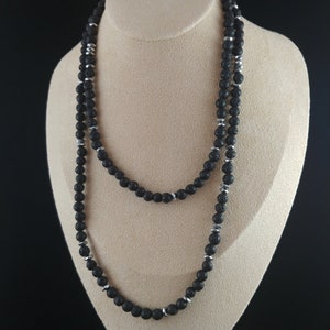 Long Lava Necklace with Hematite and Lava Beads Can Be Double Wrapped image 2