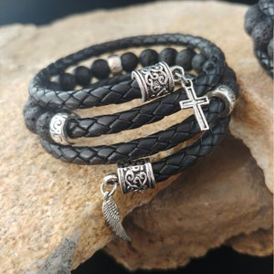 Wrapped Leather Bracelets With Lava and Charms - Etsy