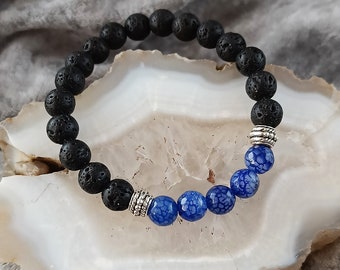 Blue Dragon Veins Agate and Lava Bracelet - Icelandic Mythology Bracelet