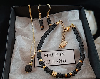 Lava Rock Reykjavik - Gold Lava Stone Jewelry Set