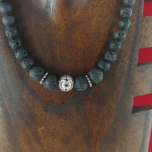 Lava Stone Necklace with Tibetan Silver Charm image 1