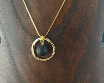 Golden Circle Necklace with Lava Rock