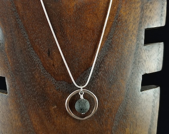 Silver Circle Necklace with Lava Rock