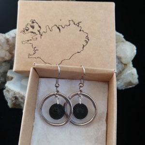 Silver Circle Earrings with Lava Rock image 5