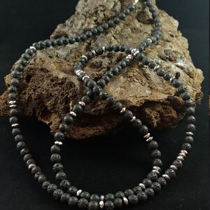 Long Lava Necklace with Hematite and Lava Beads Can Be Double Wrapped image 3