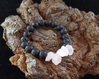 Raw Cut Rose-quartz Lava Bracelet