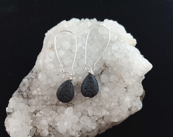 Lava Rock Teardrop Kidney Hook Earrings