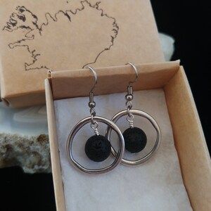 Silver Circle Earrings with Lava Rock image 7