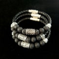 Icelandic Braided Leather Runes Lava Bracelet - Runic Viking Jewelry product logo