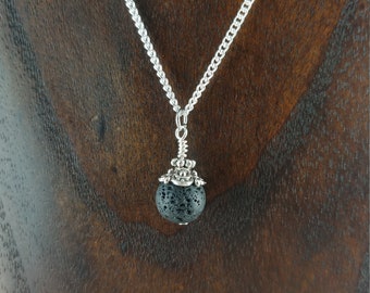 Collier en argent en laiton avec argent tibétain et Pierre de lave de 10mm