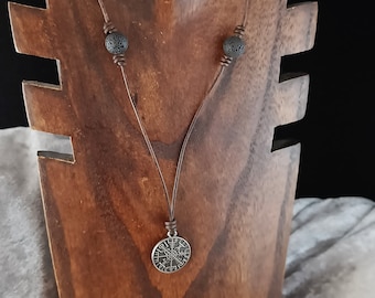 Vegvisir Leather Necklace with Lava Stones