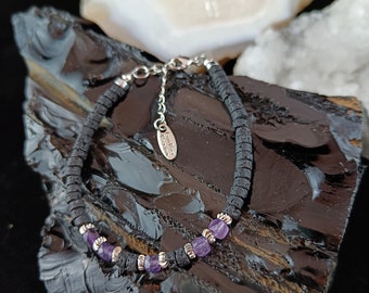 Amethyst Silver Lava Stone Bracelet