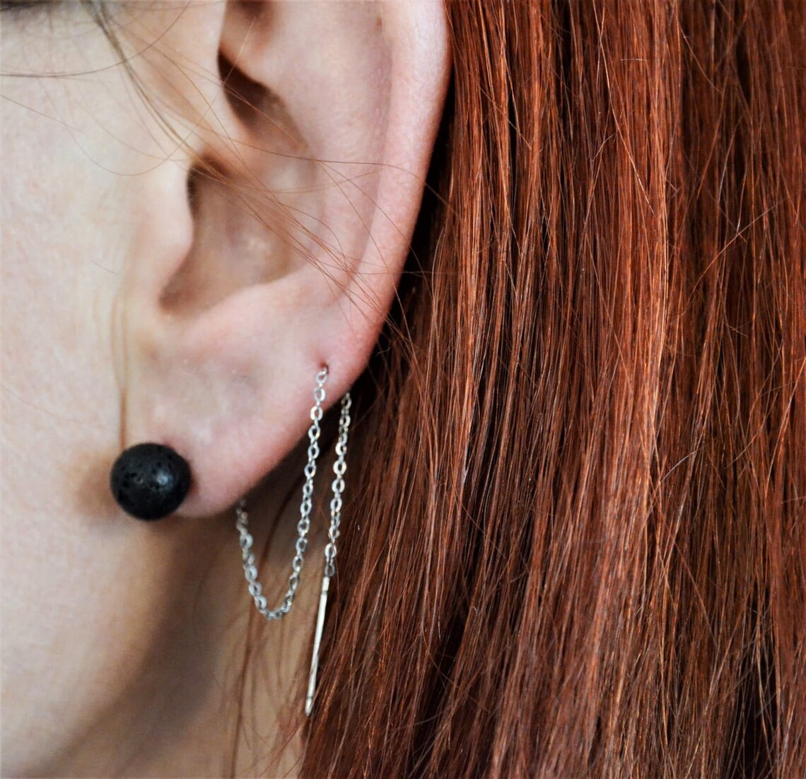 Lava Stud Threader Earrings Two Hole Earrings Icelandic Etsy