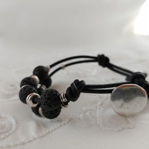 Leather Bracelet with Button Clasp and 8mm Lava Stones image 3