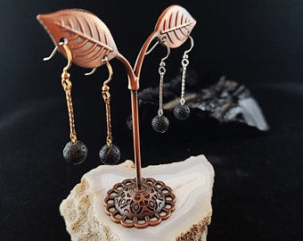 Golden and Silver Long Drop Lava Earrings