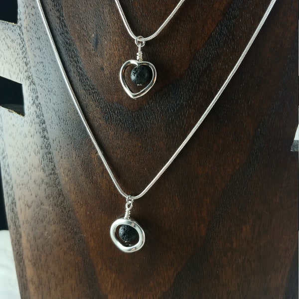 Small Lava Stone Necklace - 2 types: Heart shape and Circle shape - 6mm Lava Stone