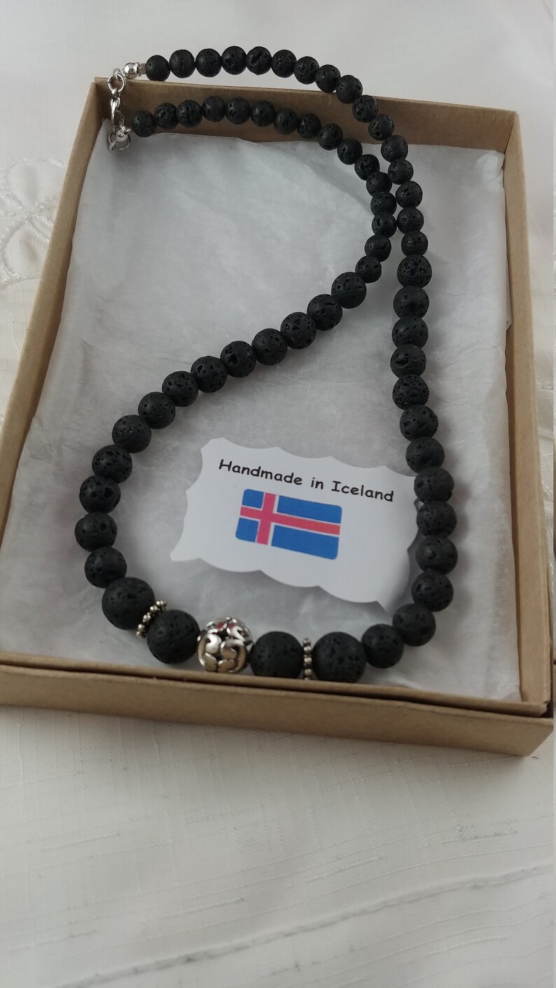 Lava Stone Necklace with Tibetan Silver Charm image 3